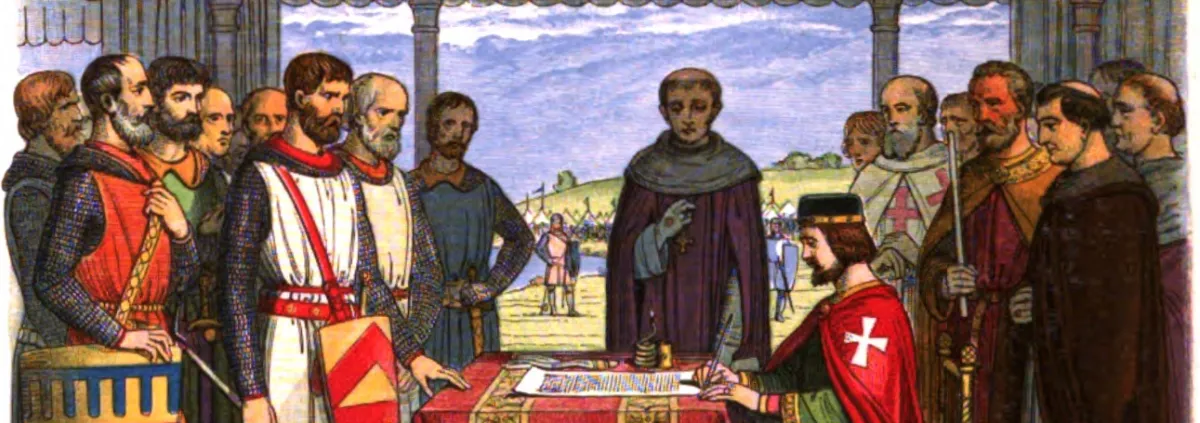 Photo d'une gravure de James William Edmund  Doyle (1864): "King John signs the Magna Carta